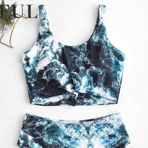 🔥🌊Seawater Print Knot Tankini Swimsuit